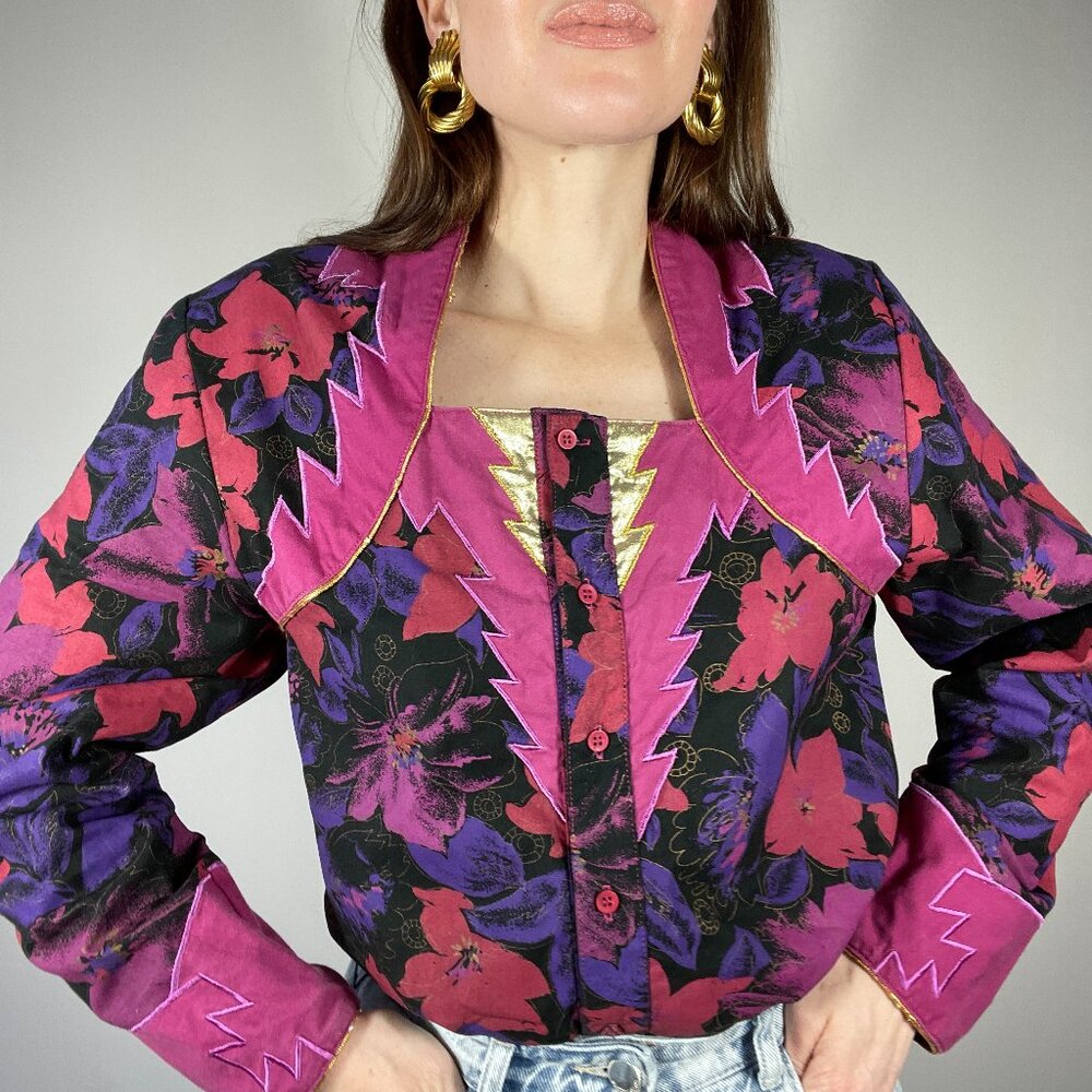 Vintage 80's Wrangler Western Floral Print Blouse
